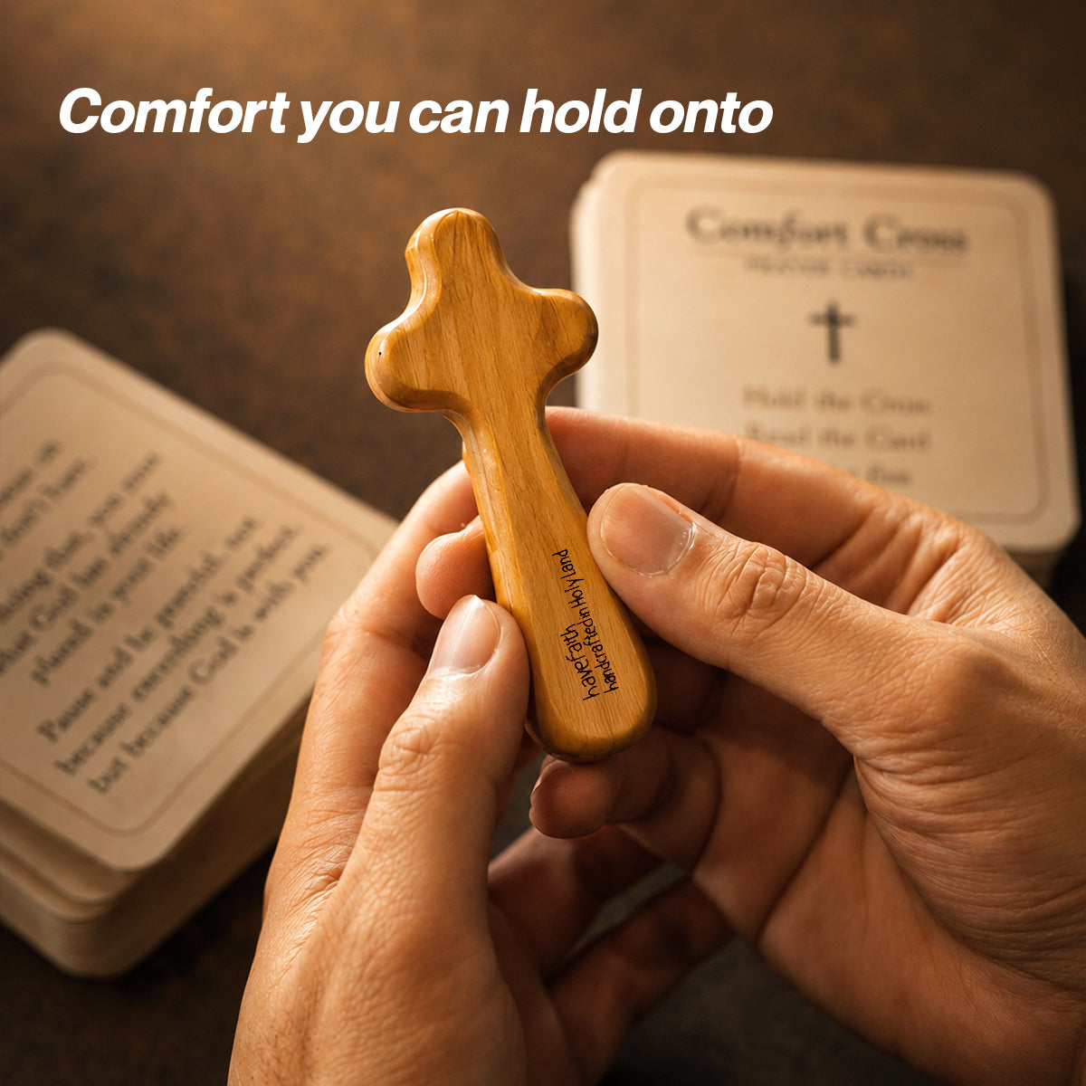 COMFORT CROSS MADE IN HOLY LAND + FREE HEART TALK WITH GOD PRAYER CARDS (WORTH ₱300)